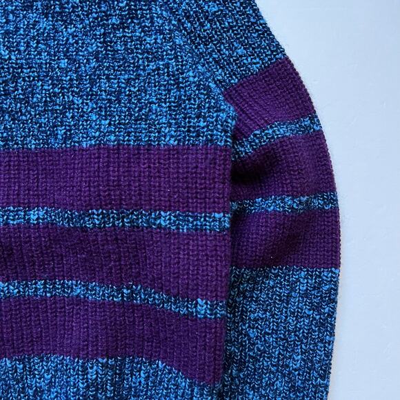 Vintage Jantzen Blue Purple Stripe Thick Knit Sweater Henley USA Made Indie L - Picture 2 of 8